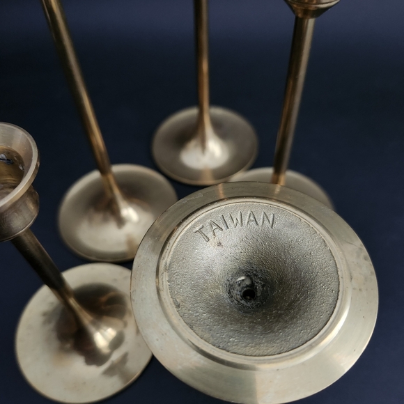 Set of 5pcs-Vintage Brass Candlesticks Holders, Brass Home decor, shelf decor - Picture 7 of 10